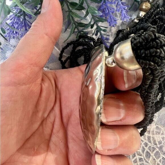 Vintage Multi-strand Tibetan/Nepalese Black Onyx Stone Bead Necklace - Picture 8 of 12